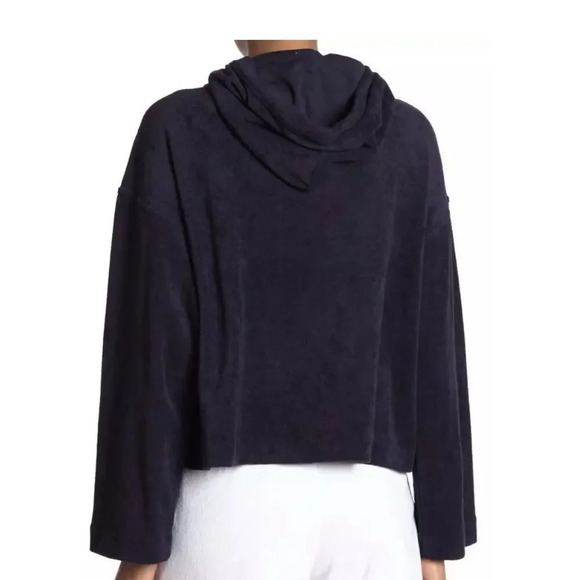 VINCE French Terry Hoodie Womens Small Navy Wide Sleeve Blue Sweatshirt 1280 - Picture 4 of 11